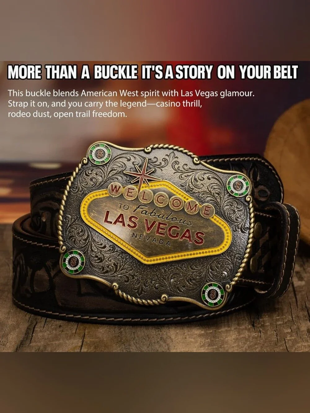 New Western Welcome to Fabulous Las Vegas Casino In Belt Buckle Choose Color